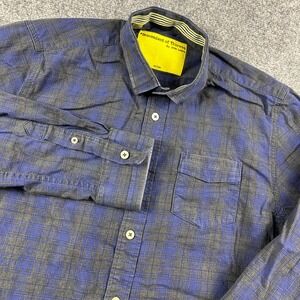 Descendant of Thieves Button Down Mens Medium Blue Grey Plaid Shirt 6CW1202